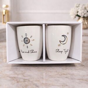 Rise and Shine and Sleep Tight Ceramic Mugs - New in Box
